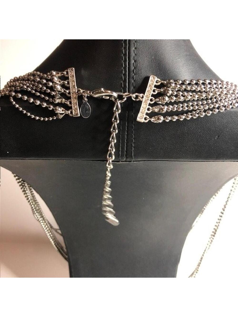 B1439 Chico's Multi-Strand Layered Ball Chain Necklace Silvertone Rhinestone 30" - Picture 3 of 3